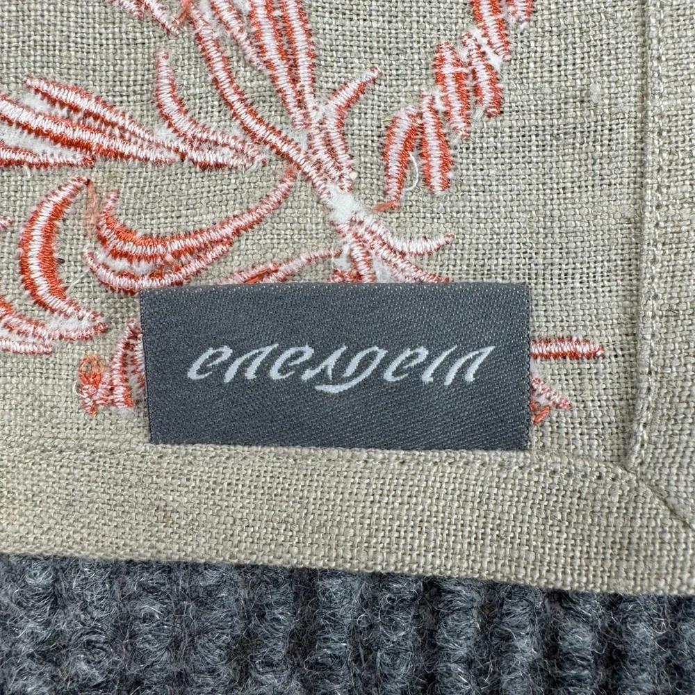 100% Linen Embroidered Table Linens 10 Pieces Abstract Tropical Coastal Hygge